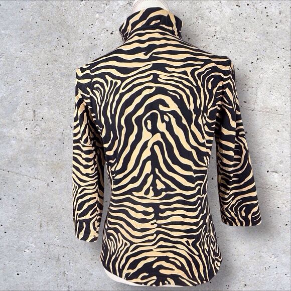 J McLaughlin Durham Ruffle Catalina Cloth Top Medium Zebra Print Brown - Picture 5 of 8